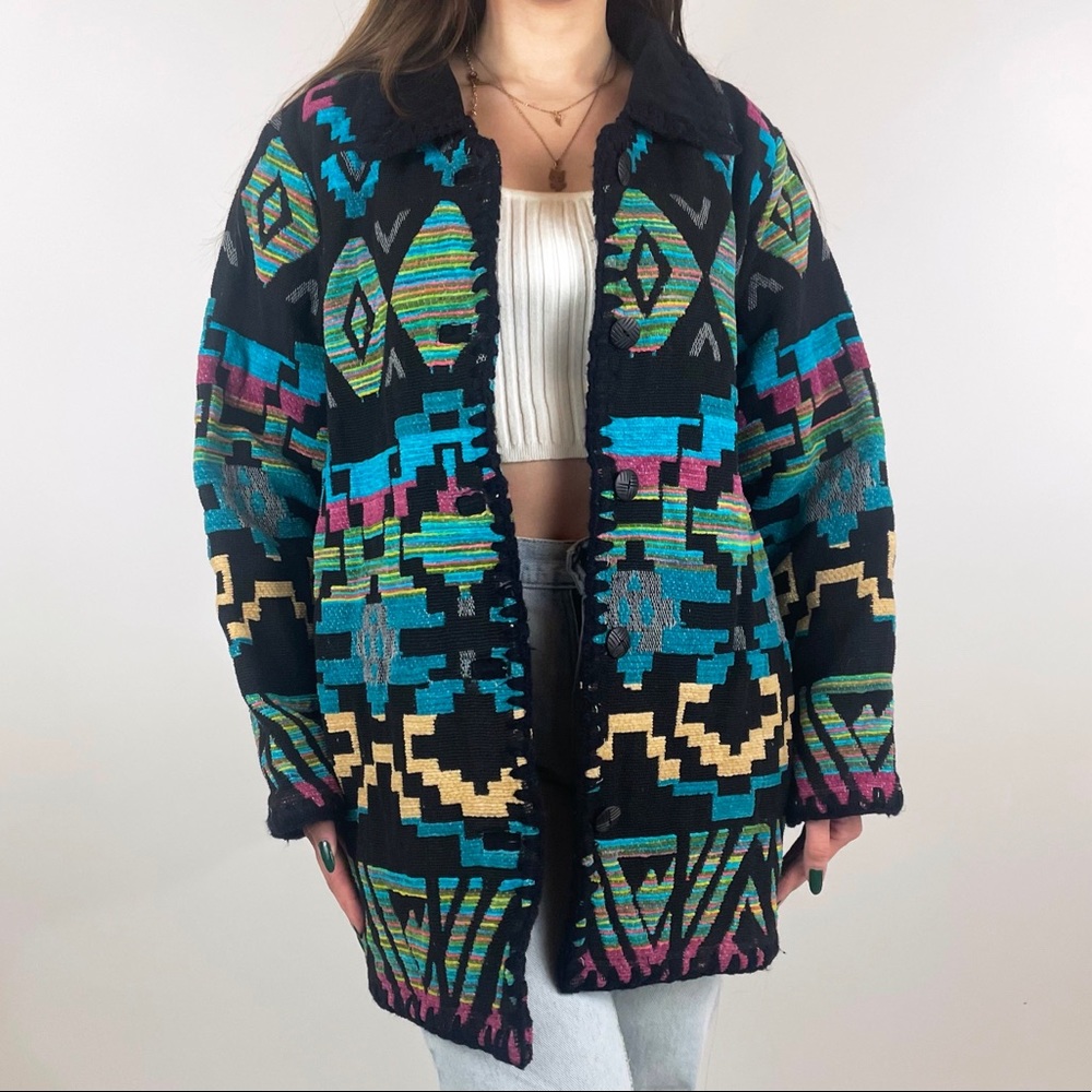 Vintage 80s/90s Southwestern Colorful Neon Thick Jacket Coat